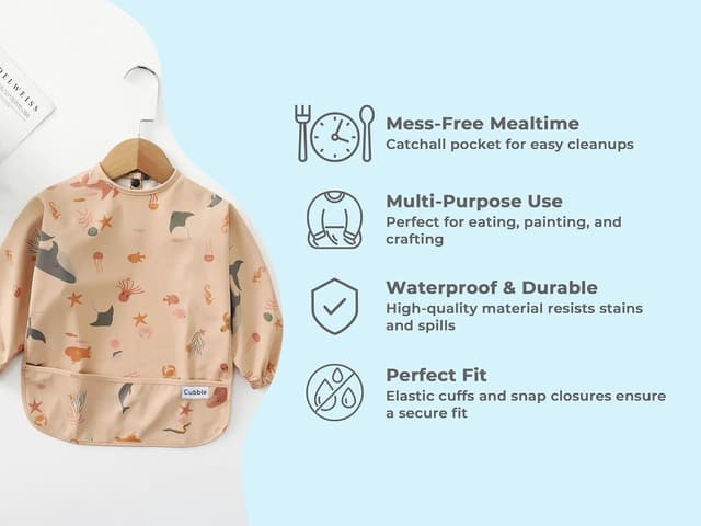 Detalle 2 de Waterproof Coverall Feeding Bib for Baby Weaning (Cubble) – Adjustable, Long-Sleeve Protection