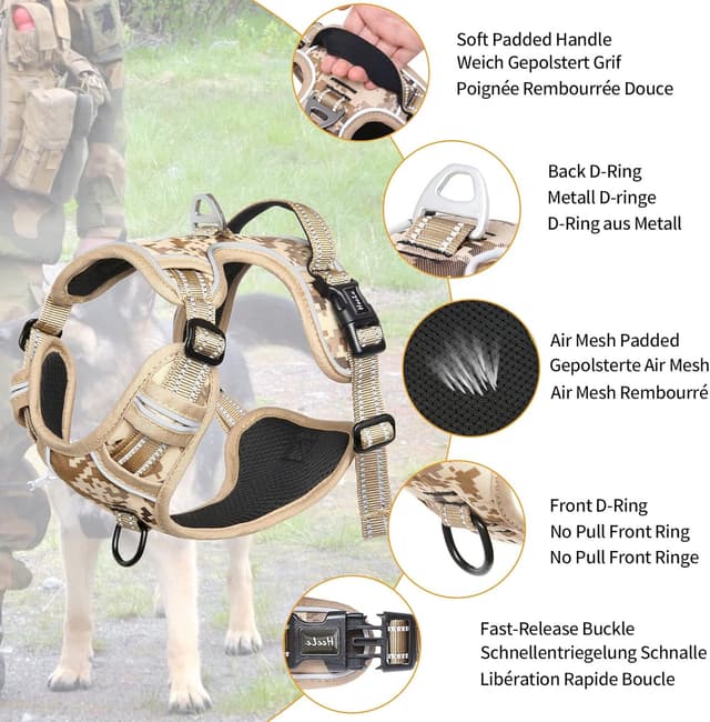 Detalle de HEELE Dog Harness No Pull Adjustable Padded Reflective Harness with Handle (Camouflage, Camo Tan) – Size M