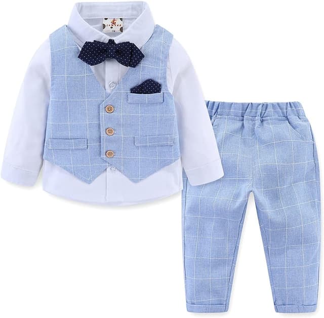 Detalle de Famuka Baby Boys Gentleman Suits kids tuxedo clothing set (shirt + waistcoat + trousers)