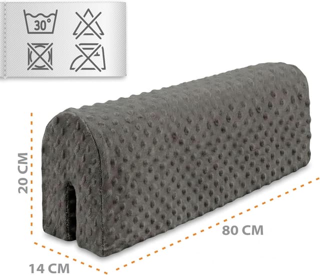 Detalle 2 de Bettkantenschutz für Kinderbetten (80 cm) – Schutz für Bettrahmen & Bettgitter mit Minky-Bezug, grau