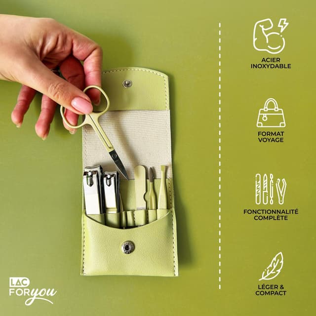 Detalle de LAC FOR YOU Kit manucure 7 pièces pour mains et pieds (trousse voyage) – vert