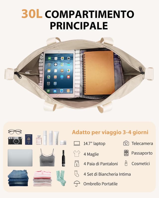 Detalle de ECOHUB Bagaglio a Mano Easyjet 45x36x20, borsa pieghevole 30L con tasca impermeabile (Beige)