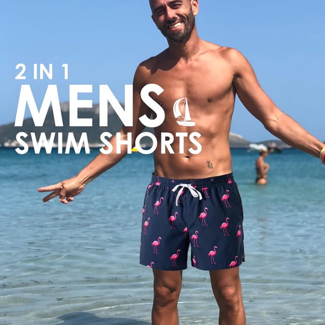 Detalle de XOMZG Men’s Swim Trunks with Mesh Lining, Quick-Dry Pockets & Hawaiian Patterns