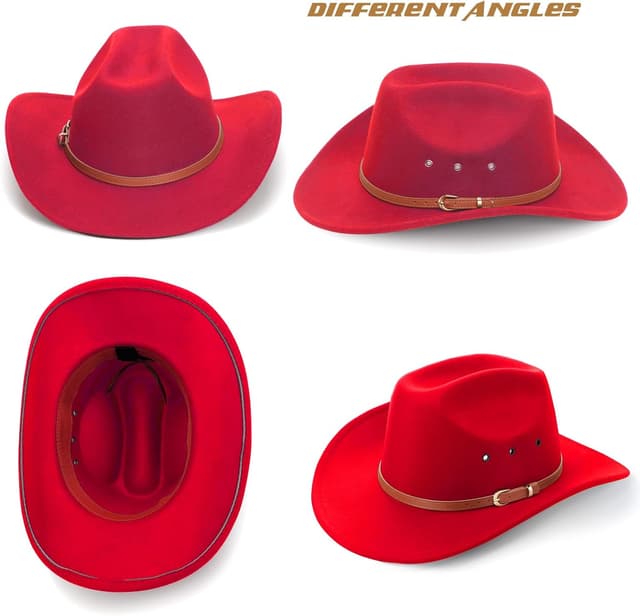 Detalle 2 de DRESHOW Cowboyhut mit breiter Krempe, Filzoptik und Schnallengürtel – unisex für Damen & Herren
