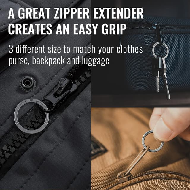 Detalle de KeyUnity titanium flat key rings with side-push quick release for key carabiner (S/M/L variants)