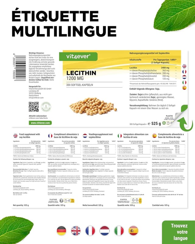 Detalle de Lécithine de soja 1200 mg (300 softgels) Premium – Phosphatides inclus