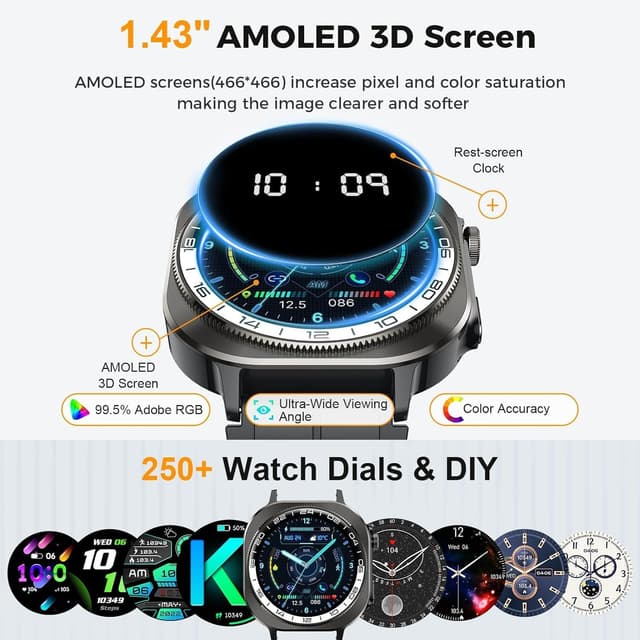 Detalle 2 de Military Smart Watch for Men with Call & Voice Assistant — 1.43" HD AMOLED Fitness Watch (IP68, 660mAh)