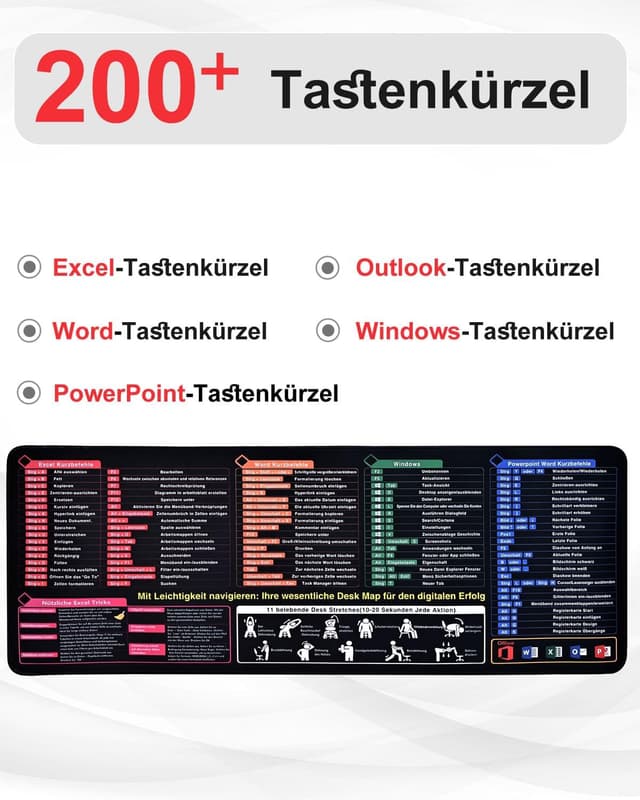 Detalle 2 de Schreibtischunterlage mit Excel-Shortcuts 800×300 mm