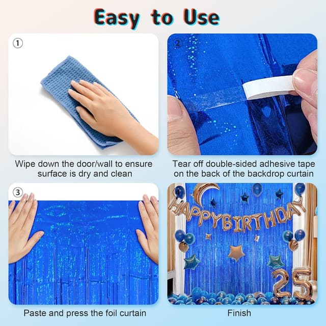 Thumbnail 4 de KERNOWO Lametta Vorhang Blau Glitzer 2 Stück