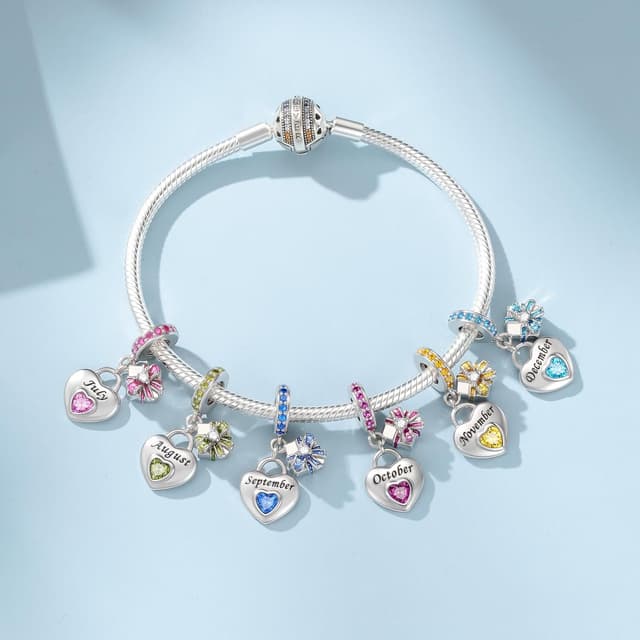 Detalle de LNQOBU 925 Sterling Silber Birthstone Charm „August“ mit Herz-Zirkonia