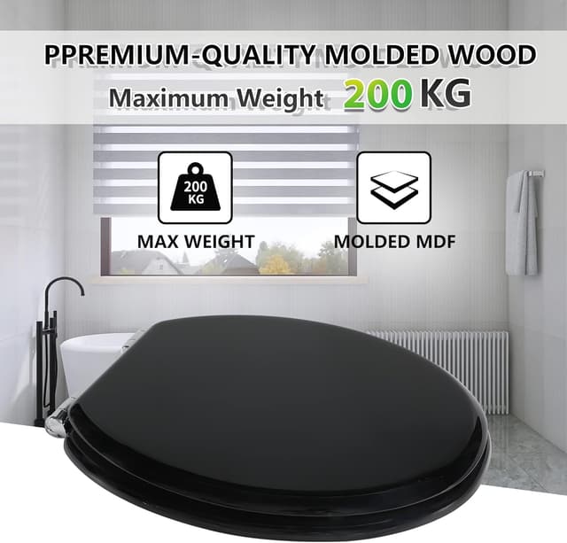 Thumbnail 4 de Angel Shield Wooden Toilet Seat with Adjustable Soft Close Hinges