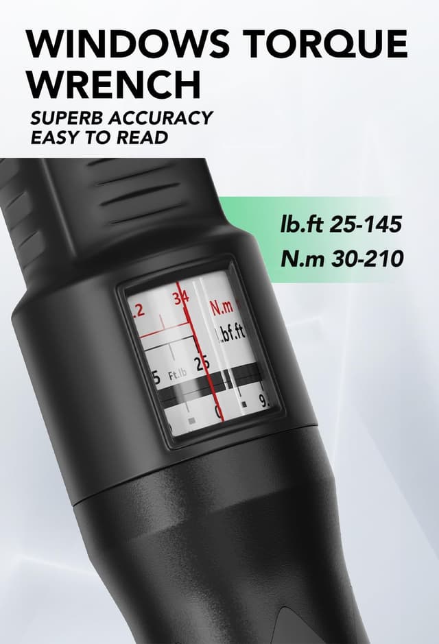 Detalle de LLAVETOR Drehmomentschlüssel 1/2" Set (30–210 Nm) – 8-teilig, ± 3% Genauigkeit