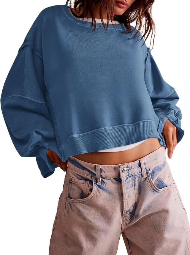 Detalle de Zwurew Womens Casual Crewneck Sweatshirt — Side Slit Crop Pullover