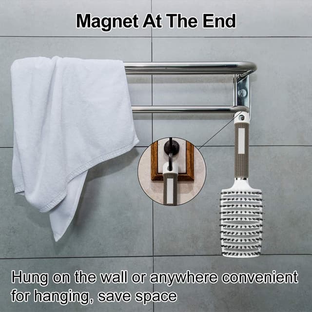 Detalle de URAQT Haarbürste Profi zum Entwirren mit Wildschweinborsten und Nylon, gebogene Luftungsbürste für langes, feines bis dickes Haar