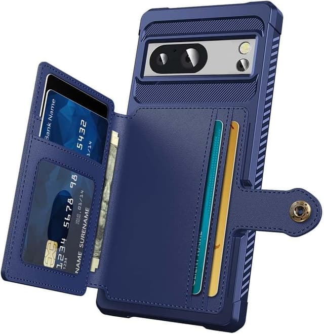 Detalle de XYZNTMF Flip Wallet Case for Google Pixel 8 (Blue) with Card Holder, Magnetic Clasp & Kickstand