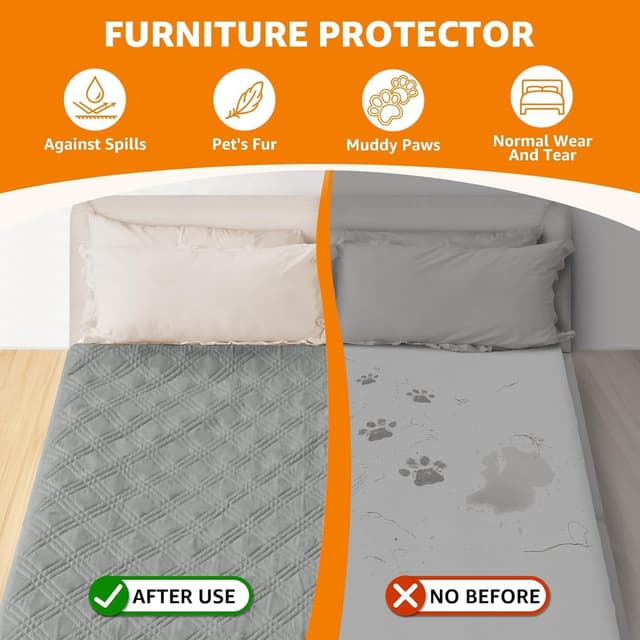 Detalle de Waterproof Dog Blanket (2 Pack) with Anti-Slip Backing – Grey, 97×190cm