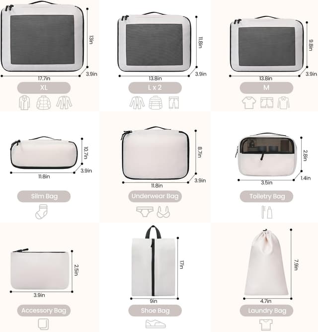 Detalle 2 de Prezon Packing Cubes 10 Set Cream