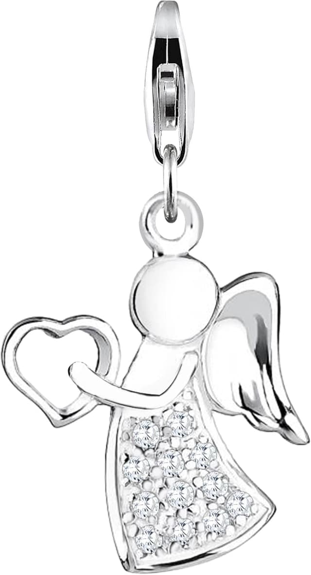 Detalle de Nenalina Charm-Anhänger „Engel mit Herz“ aus 925 Sterling Silber mit 12 Cubic Zirkonia und Karabiner