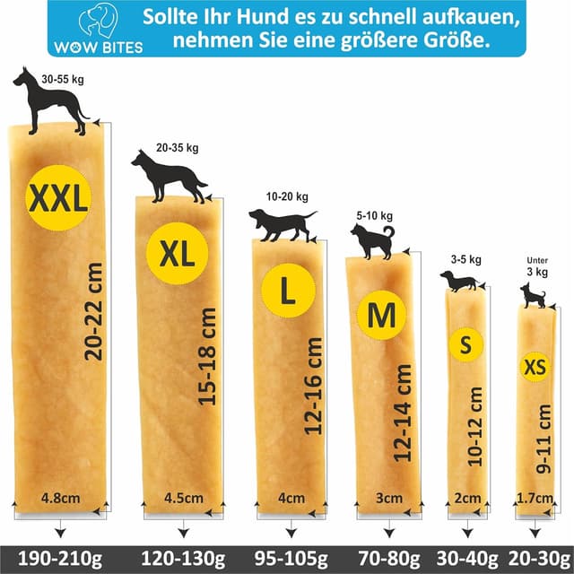 Detalle de WOW BITES Premium Kaukäse für Hunde – extra langer Kauspaß aus Kuhmilch, 3er Pack (M, 225 g)