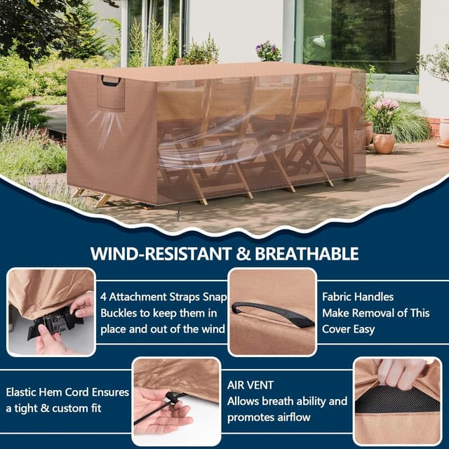 Detalle de Aujink Abdeckung Gartenmöbel Winterfest – wasserdichte Schutzhülle aus 420D Oxford (Anti-UV), Khaki 220x100x75 cm