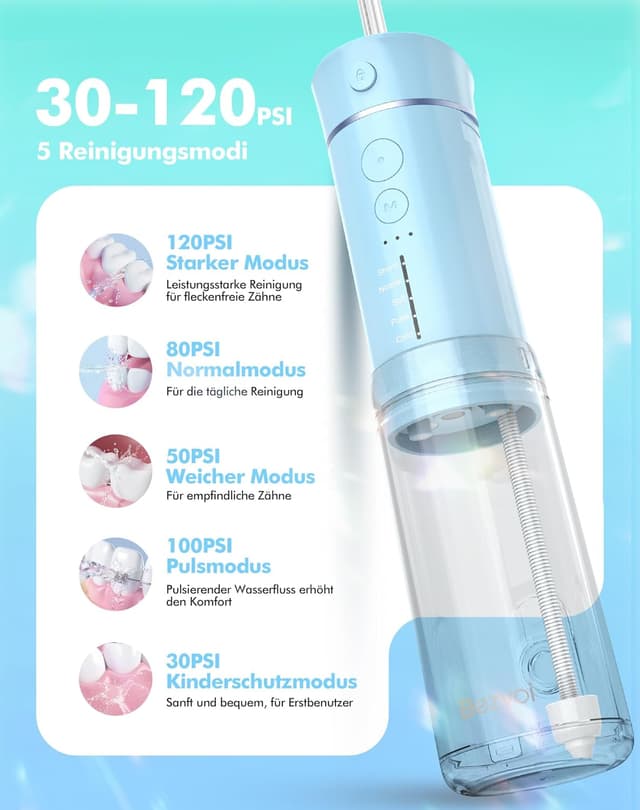 Detalle de Bezvoi Idropulsore Dentale Portatile Senza Fili 180 ml con 5 modalità e IPX7