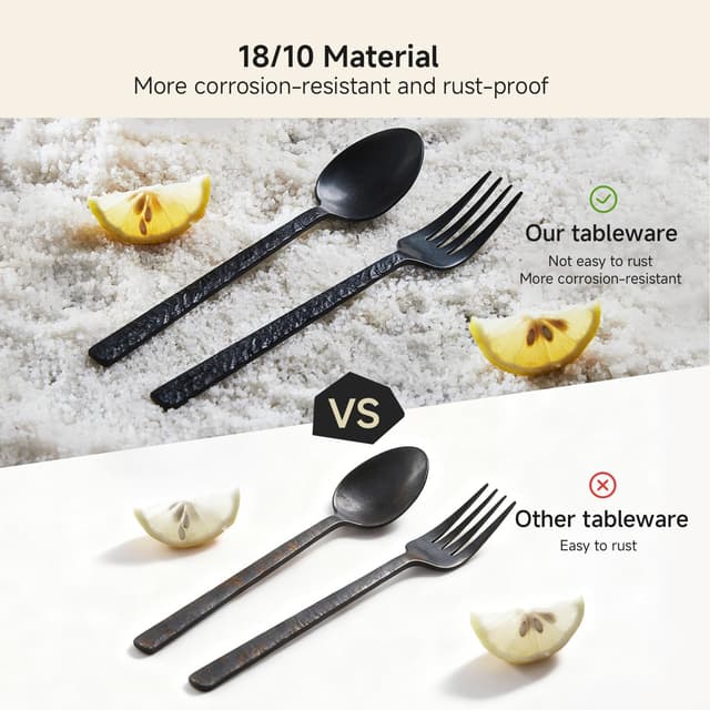 Thumbnail 5 de KINGSTONE 20-Piece Black Hammered Flatware Set 🍽