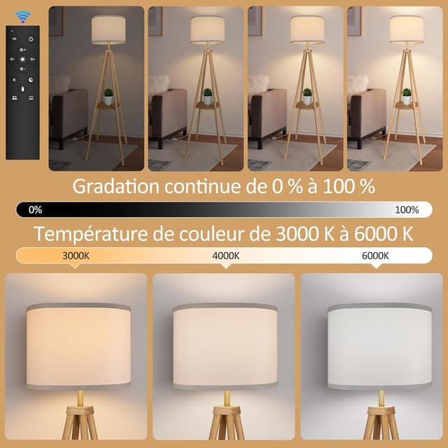 Detalle de YooShine Stehlampe für Wohnzimmer mit Ablage, dimmbar (2700K–6500K) und Fernbedienung