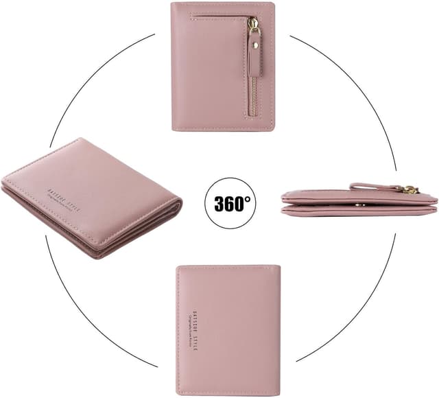 Detalle de RRANCharltu Damen Geldbörse klein aus Leder-Optik – Mini-Kurzgeldbeutel mit Reißverschluss, Dunkelrosa