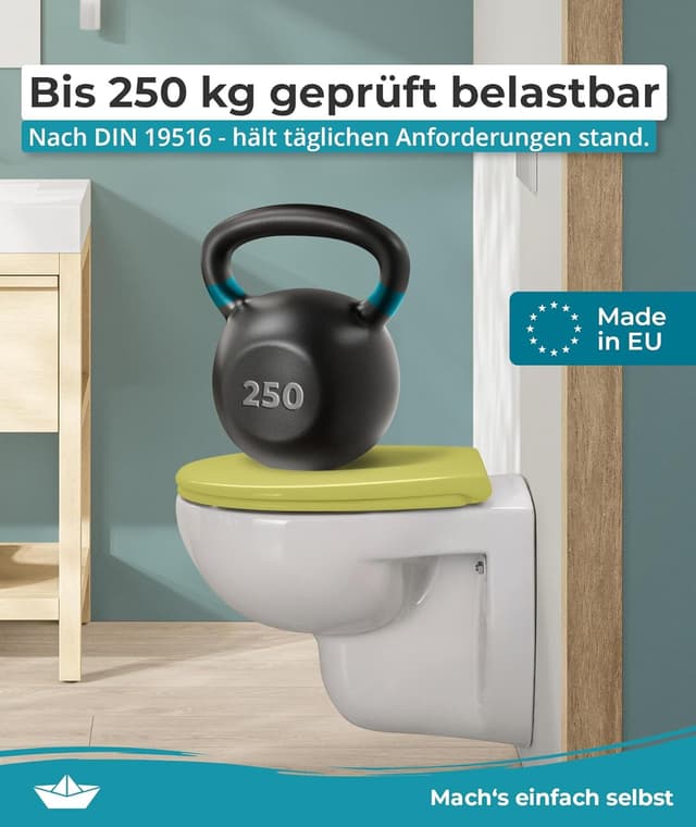 Detalle de Calmwaters® Premium WC Sitz „einfache Montage“ – antibakterieller Duroplast, Absenkautomatik, bis 250 kg, Oliv-Moosgrün