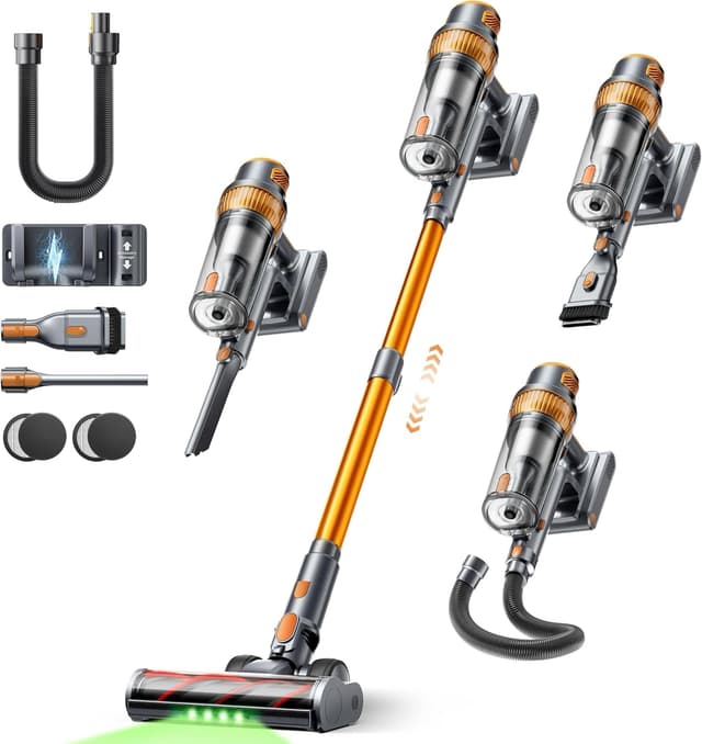 Detalle de SMOTURE Akku-Staubsauger 50.000 Pa mit bis zu 65 Minuten Laufzeit und Anti-Tangle-Bürste