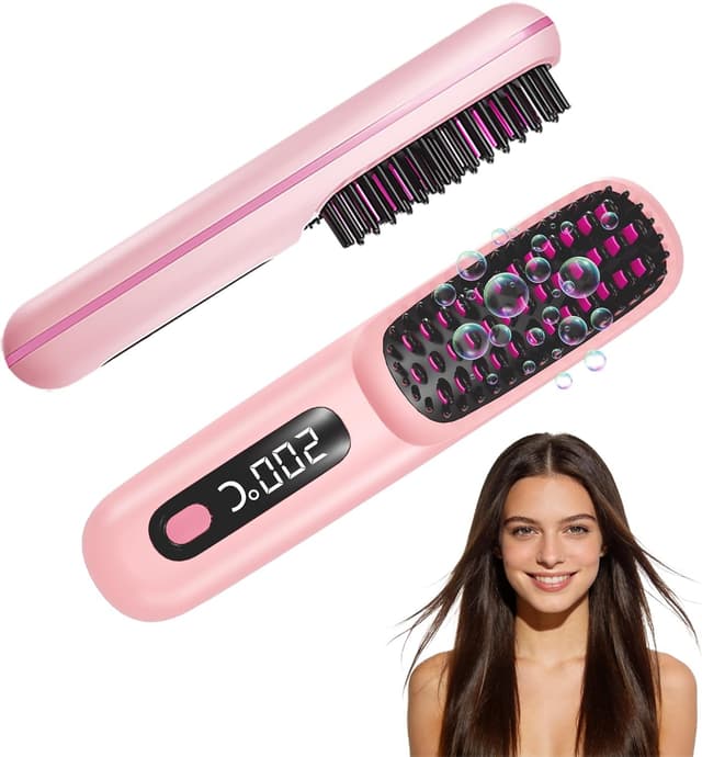 Detalle de Go Brush Pro 2026 Portable Straightener Brush with LCD Temperature Display (Pink)