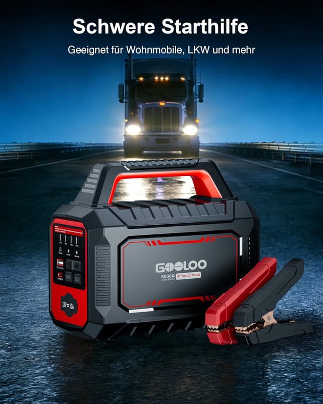 Detalle de GOOLOO GT Truck Plus Starthilfe Powerbank – 8000A für 12V/24V (PD 65W, LiFePO₄)