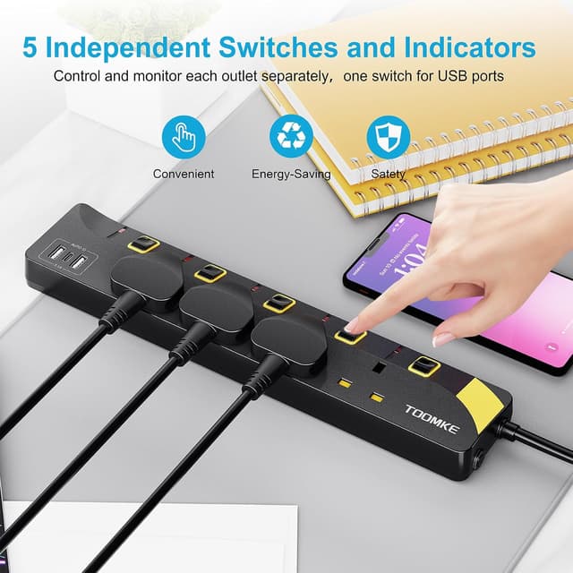 Detalle 2 de Extension Lead 4-Way with 3 USB and 8m cable 🔌