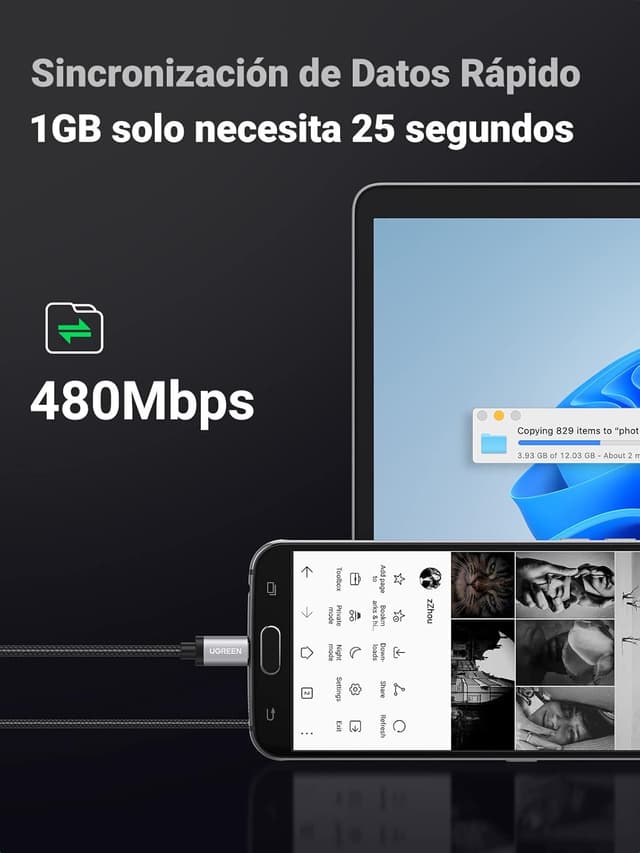 Thumbnail 3 de UGREEN Cable Micro USB Rápido QC3.0, 1 Metro ⚡