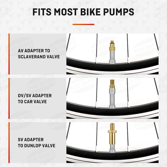 Detalle de HENMI Fahrradventil Adapter Set für Autoventil, französisches Ventil & Dunlop – mit Sortierbox