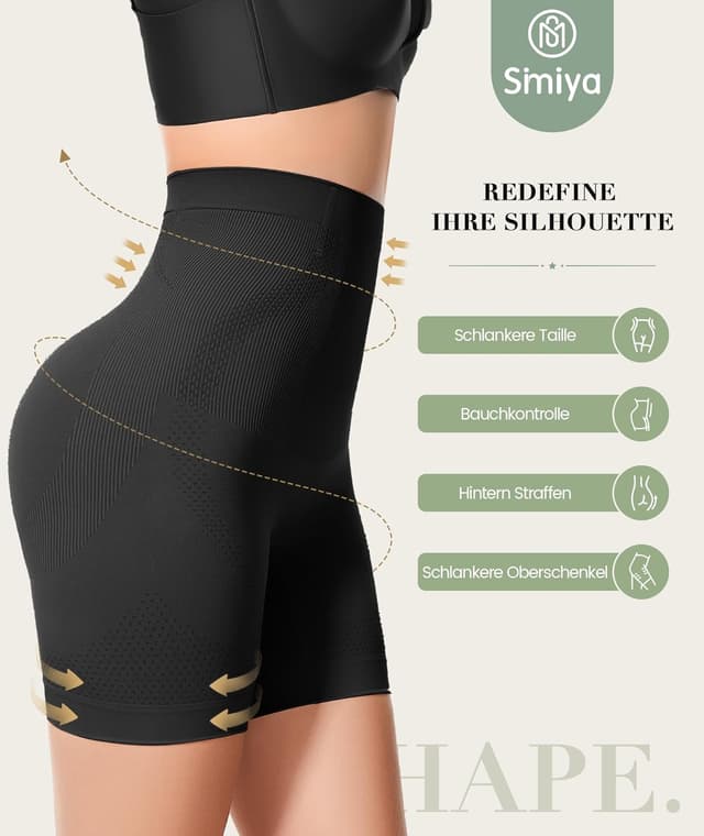 Detalle 2 de SIMIYA Bauchweg Unterhose für Damen mit hoher Taille – nahtlose Shapewear Miederhose mit Bein