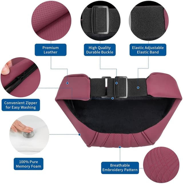 Detalle de Dapucarin Memory Foam Car Headrest Neck Pillow with Leather Cover (2pc) – Red