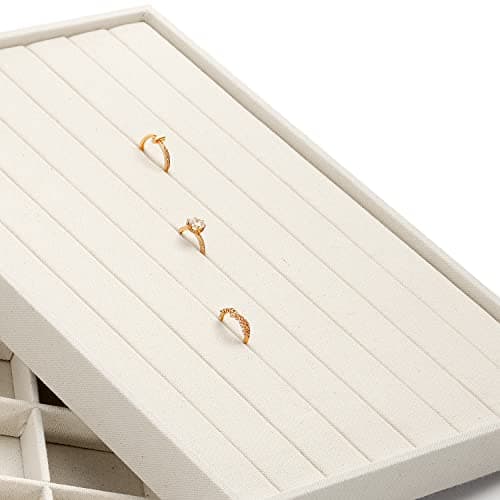 Detalle 2 de Oirlv bandeja de almacenamiento de joyería beige de lino (anillos, pendientes y colgantes)