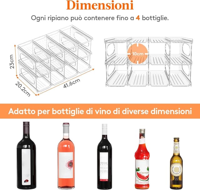 Detalle de Lifewit portabottiglie da frigo in plastica per 12 bottiglie, 3 livelli impilabili