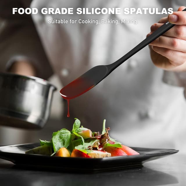 Detalle de NileHome Silicone Spatula Set (4-piece) with 18/8 stainless steel core, BPA-free, black