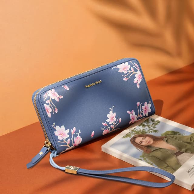 Detalle de Pomelo Best portafogli in pelle da donna con blocco RFID, zip e cinturino da polso