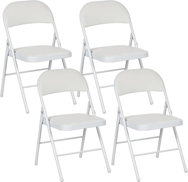 Detalle de HOMCOM Lot de 4 chaises pliantes de salle à manger en acier, coussin synthétique – 45 x 46 x 78 cm, blanc