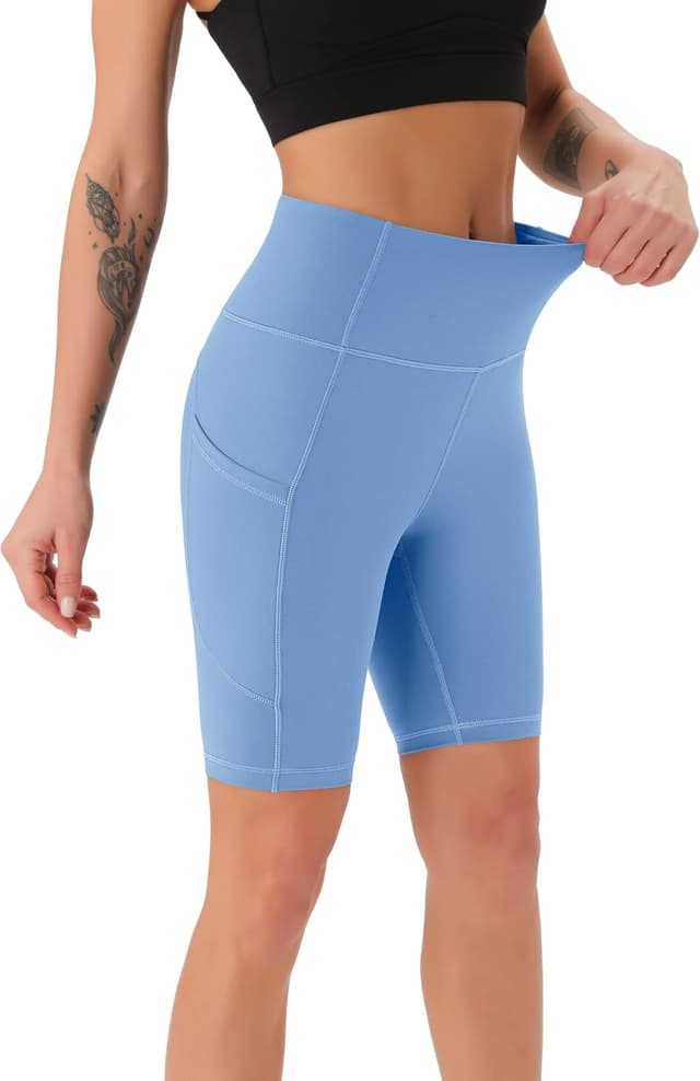 Detalle de Persit Damen kurze Leggings mit Taschen – blickdichte Radlerhose im High-Waist-Design