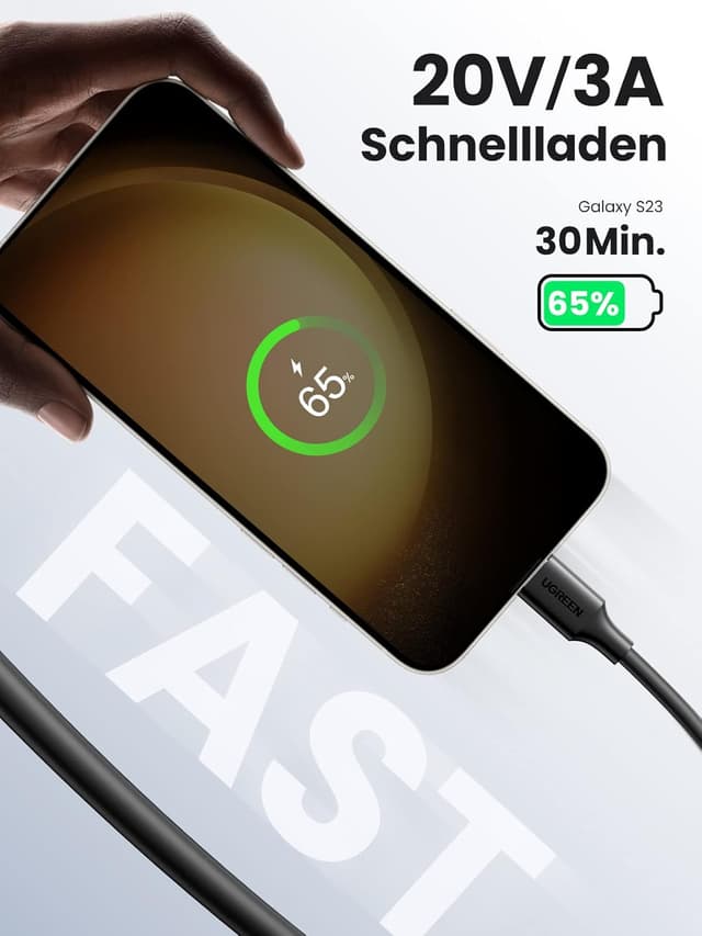 Detalle 2 de UGREEN USB‑C Kabel 60 W (PD 3.0 / PPS) – 2er‑Set USB‑C auf USB‑C, bis 480 Mbit/s, für iPhone, iPad, MacBook & mehr