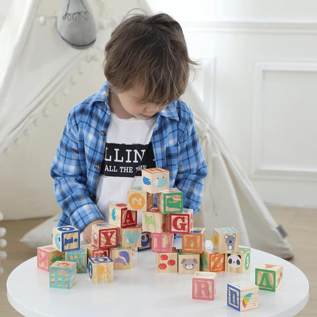 Detalle 2 de Jacootoys 36PCS Wooden ABC & Number Blocks Set (Age 3+) Montessori learning toy