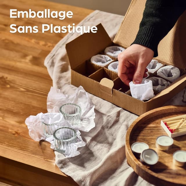 Thumbnail 6 de Praknu photophore bougeoir en verre transparent rainuré – lot de 12 porte-bougies chauffe-plat