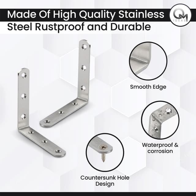 Detalle 2 de OMIDEAS set of 8 stainless steel 90° angle brackets (100 x 100 x 20mm) with screws