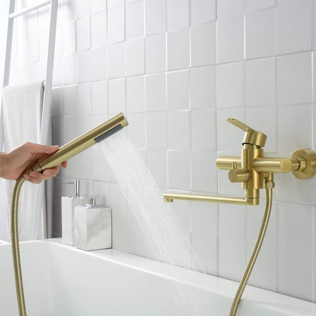 Detalle 2 de HomeLava Rubinetto per vasca da bagno con doccetta e tubo doccia da 1,5 m, oro spazzolato
