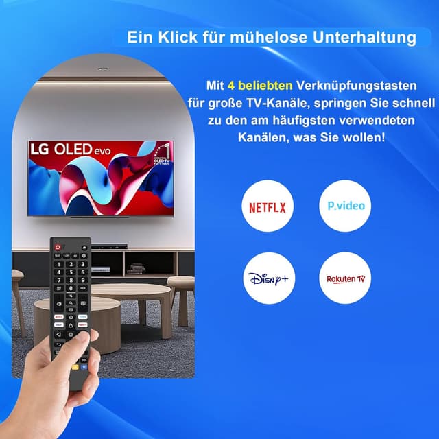 Detalle 2 de ZYK Ersatz für LG Smart TV Fernbedienung – universelle IR-Fernbedienung mit Schnellzugriffstasten (Netflix, Prime Video, Disney+, Rakuten TV)
