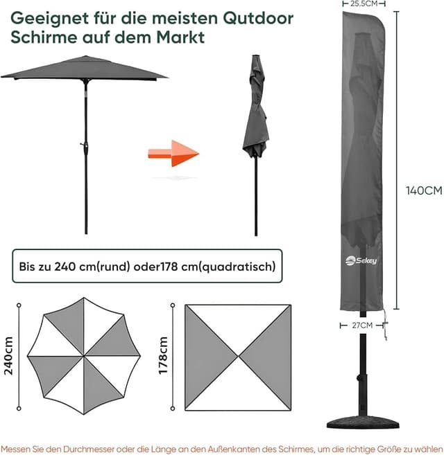 Detalle 2 de Sekey Funda para Parasol 200 cm, impermeable y UV ☂